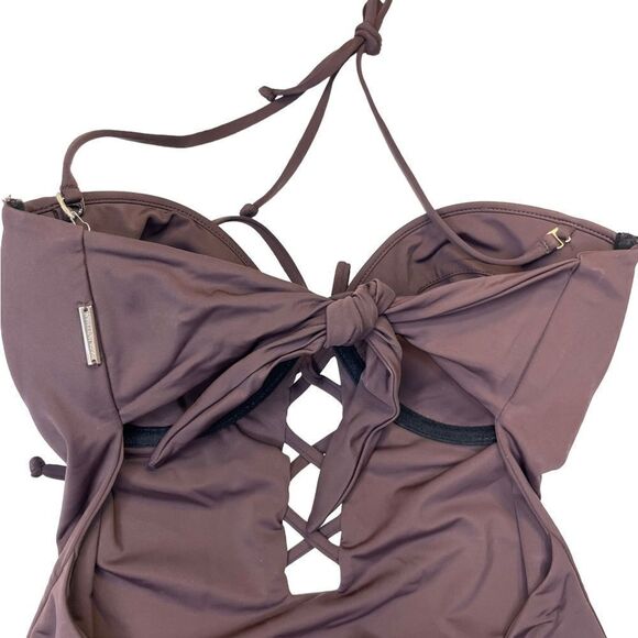 NEW Mara Hoffman Lattice Underwire One Piece Swimsuit Brown Size XL - Picture 8 of 14